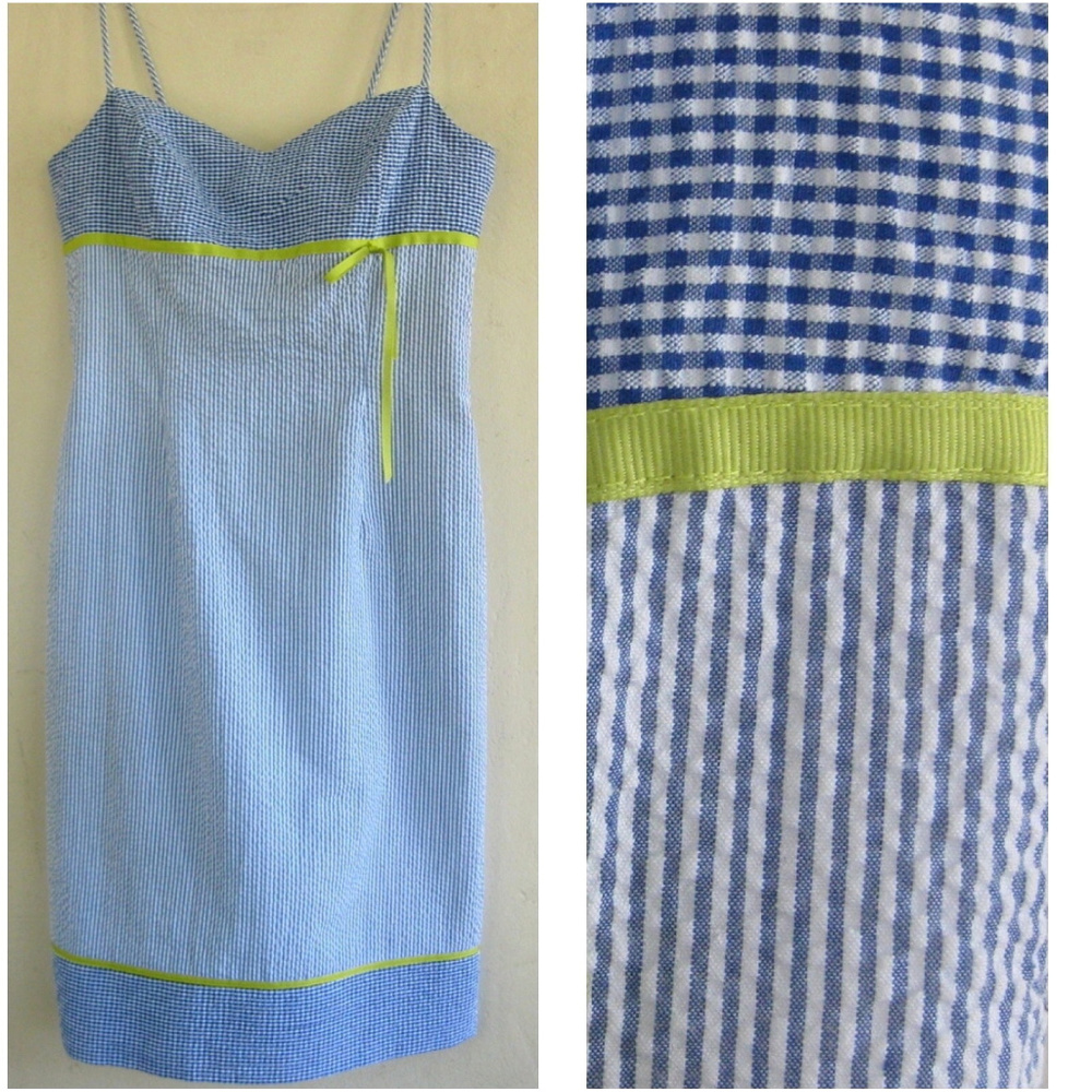 Striped sun dress 4 Sheath Blue White Spaghetti strap Cotton bl USA Sleeveless